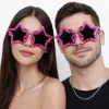 Fuşya Renk Disko Yıldızı Retro Parti Gözlüğü 16x7 Cm