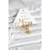 Gold Renk Pirinç Kadın 6 Çift Küpe Seti
