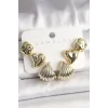 Gold Renk Yonca Kalp Deniz Kabuğu Figür CCB Kadın Küpe Seti