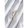 Gold Renk Zirkon Taşlı Pembe Kristal Kalp Model Kadın Yüzük