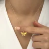Luz&Pos Gümüş Rose Sarı Kaplangözü Taşlı Kelebek Kolye