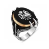 Luz&Pos Gümüş Siyah Taşlı Kartal Pençesi Osmanlı Devlet Arması Erkek Yüzük