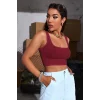 Kadın Bordo Kalın Askılı Crop Top Büstiyer – Modern ve Şık Tasarım