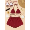 Kadın Bordo Şortlu Belden ve Boyundan Bağlamalı Bikini Takımı – Modern, Konforlu ve Günlük Kombinlere Uygun