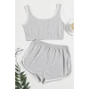 Kadın Gri Askılı Crop Top ve Şortlu Gecelik Takım