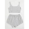 Kadın Gri Askılı Crop Top ve Şortlu Gecelik Takım