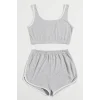Kadın Gri Askılı Crop Top ve Şortlu Gecelik Takım