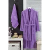 Kadın Havlulu Banyo Bornoz Takımı &#37;100 Pamuklu Lavanta