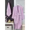 Kadın Havlulu Banyo Bornoz Takımı &#37;100 Pamuklu Lila