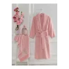 Kadın Havlulu Banyo Bornoz Takımı &#37;100 Pamuklu Pembe