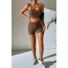 Kadın Kahverengi Şortlu Kaşkorse Gecelik Takım – Modern, Konforlu ve Günlük Kombinlere Uygun