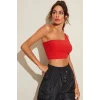 Kadın Kırmızı Tek Omuz Crop Büstiyer – Modern ve Şık Tasarım