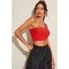Kadın Kırmızı Tek Omuz Crop Büstiyer – Modern ve Şık Tasarım