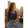 Kadın Lacivert Kare Yaka Crop Top Bluz – Şık, Rahat ve Kolay Kombinlenebilir