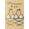 Kadın Leopar Desenli ve Mavi Minimal Kesim Üçgen Bikini Üstü – Modern ve Şık Tasarım