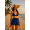 Kadın Mavi Şortlu Belden ve Boyundan Bağlamalı Bikini Takımı – Modern, Konforlu ve Günlük Kombinlere Uygun