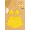 Kadın Sarı Şortlu Belden ve Boyundan Bağlamalı Bikini Takımı – Modern, Konforlu ve Günlük Kombinlere Uygun
