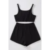 Kadın Siyah Askılı Crop Top ve Şortlu Gecelik Takım