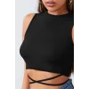 Kadın Siyah Çapraz Bağlamalı Crop Top Büstiyer – Modern ve Şık Tasarım