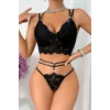 Kadın Siyah Çift Sıra Çapraz Askılı Cut-Out Tanga Detaylı Şık Takım – Modern, Konforlu ve Günlük Kombinlere Uygun