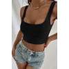 Kadın Siyah Kalın Askılı Crop Top Büstiyer – Modern ve Şık Tasarım