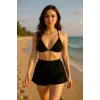 Kadın Siyah Şortlu Belden ve Boyundan Bağlamalı Bikini Takımı – Modern, Konforlu ve Günlük Kombinlere Uygun