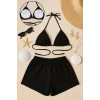 Kadın Siyah Şortlu Belden ve Boyundan Bağlamalı Bikini Takımı – Modern, Konforlu ve Günlük Kombinlere Uygun