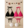 Kadın Siyah ve Fuşya Minimal Kesim Üçgen Bikini Üstü – Modern ve Şık Tasarım