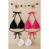 Kadın Siyah ve Fuşya Minimal Kesim Üçgen Bikini Üstü – Modern ve Şık Tasarım