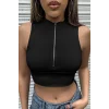 Kadın Siyah Yarım Fermuarlı Sıfır Kol Crop Top Bluz – Şık, Rahat ve Kolay Kombinlenebilir