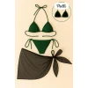 Kadın Yeşil Siyah Pareolu Yandan ve Boyundan Bağlamalı 3lü Bikini Takımı – Modern, Konforlu ve Günlük Kombinlere Uygun