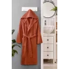 Kapüşonlu Unisex Banyo Bornozu &#37;100 Soft Pamuklu Kahve