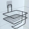 Kendiliğinden Yapışkanlı Tuvalet Kağıdı Tutacağı Ve Yedek Raf - Siyah Modern Metal Tasarım