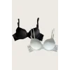 Luz&Pos Arias Closet Siyah-beyaz 2li Mikro Kumaş Push Up Dolgulu Balenli Günlük Destekli Sütyen