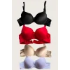 Luz&Pos Arias Closet Siyah-beyaz-kırmızı-ten 4lü Dolgulu Push Up Micro Balenli Günlük Tek Destekli Sütyen