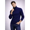 Luz&Pos Erkek Balıkcı Yaka Bağazlı Triko Kazak Pamuklu Kalın Fitilli Dokuma, Regular Fit Uzun Kollu Kışlık Model - Lacivert
