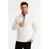 Luz&Pos Erkek Dik Yaka Sweatshirt Dik Yaka Yarım Fermuarlı 3 İplik Şardonlu Pamuk Kumaş - Beyaz