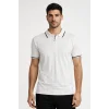 Luz&Pos Erkek Fermuarlı Yaka Fitilli Triko Kısa Kollu Regular Fit Tişört T-shirt - Beyaz