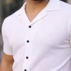 Luz&Pos Erkek Waffle Kumaş Kısa Kollu Düğmeli Açık Yaka Regular Fit Gömlek - Beyaz