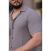 Luz&Pos Erkek Waffle Kumaş Kısa Kollu Düğmeli Açık Yaka Regular Fit Gömlek - Gri