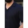 Luz&Pos Erkek Waffle Kumaş Kısa Kollu Düğmeli Açık Yaka Regular Fit Gömlek - Lacivert