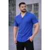 Luz&Pos Erkek Waffle Kumaş Kısa Kollu Düğmeli Açık Yaka Regular Fit Gömlek - Saks Mavisi