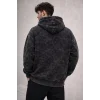 Luz&Pos Erkek Yağ Yıkamalı Kapşonlu Double Oversize Üç İplik Pamuklu Sweatshirt - Siyah
