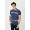 Luz&Pos Erkek Yakalı Slim Fit Baskılı T-shirt - Mavi