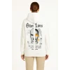 Luz&Pos Kadın Kapşonlu Sweatshirt – Oversize Üç İplik Şardonlu Hoodie, “other Lives” Ön & Arka Baskılı, Kanguru Cepli, Kışlık Rahat Günlük Stil - Beyaz