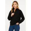 Luz&Pos Kadın Üç İplik Dık Yaka Yarım Fermuarlı Sweatshirt - Siyah