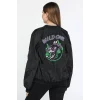 Luz&Pos Kadın Wild One Baskılı Bomber Mont – Siyah Renk, Oversize Rahat Kalıp, Fermuarlı, Cepli, Günlük Şık Kapitone Mont - Siyah
