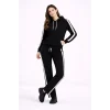 Luz&Pos Kadın Yandan Şeritli Eşofman Takım Kapüşonlu Sweatshirt Boru Paça Alt, Oversize 3 İplik Pamuklu - Siyah