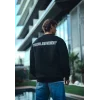 Luz&Pos Kışlık Bisiklet Yaka Oversize Baskılı Sweatshirt - Siyah