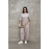 Luz&Pos Osy Modal Yumuşak Dokulu Kumaş Oversize Bisiklet Yaka T-shirt Jogger Eşofman Altı Eşofman Takımı - Gri